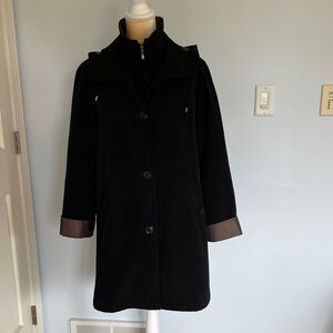Petite Large Gallery Black Trench Coat with Removable Liner and Hood